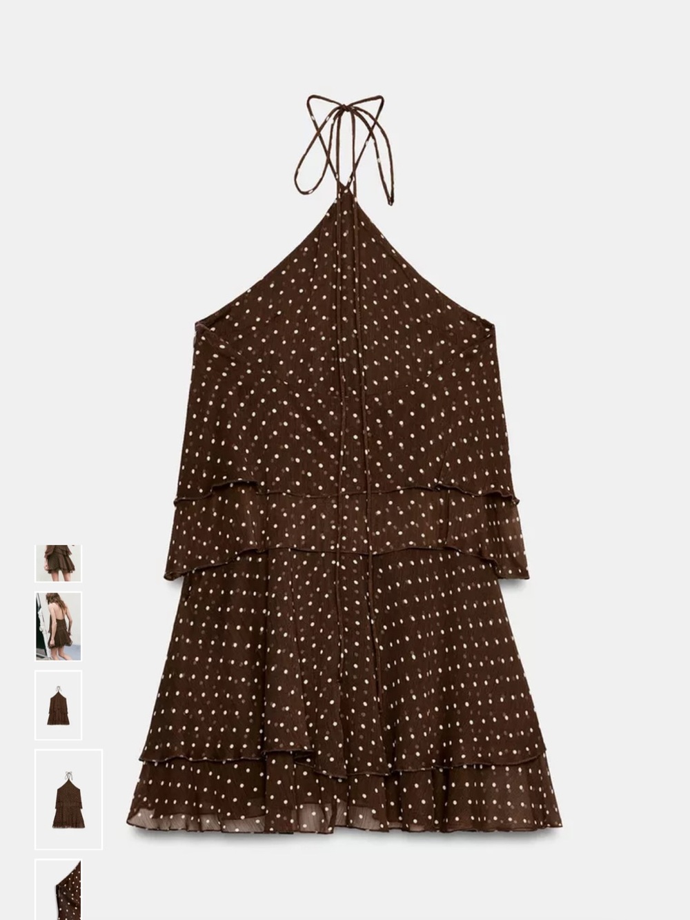 NWT Zara Brown Polka Dot Layered Halter Dress - Picture 5 of 9